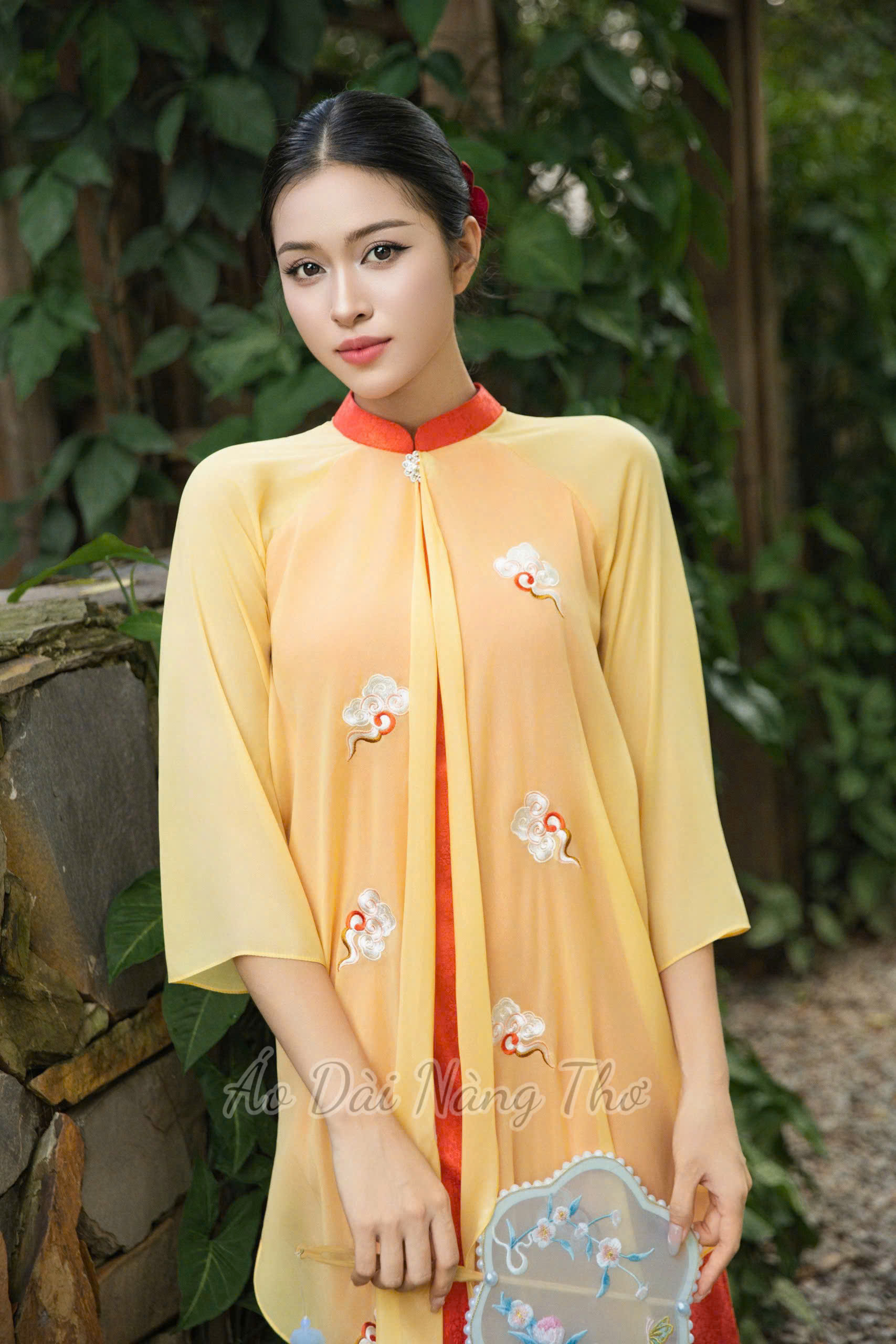 Áo Dài Cách Tân Lụa Cam Xẻ Tà Tân Thời Xinh Xắn (Không bao gồm áo bé)