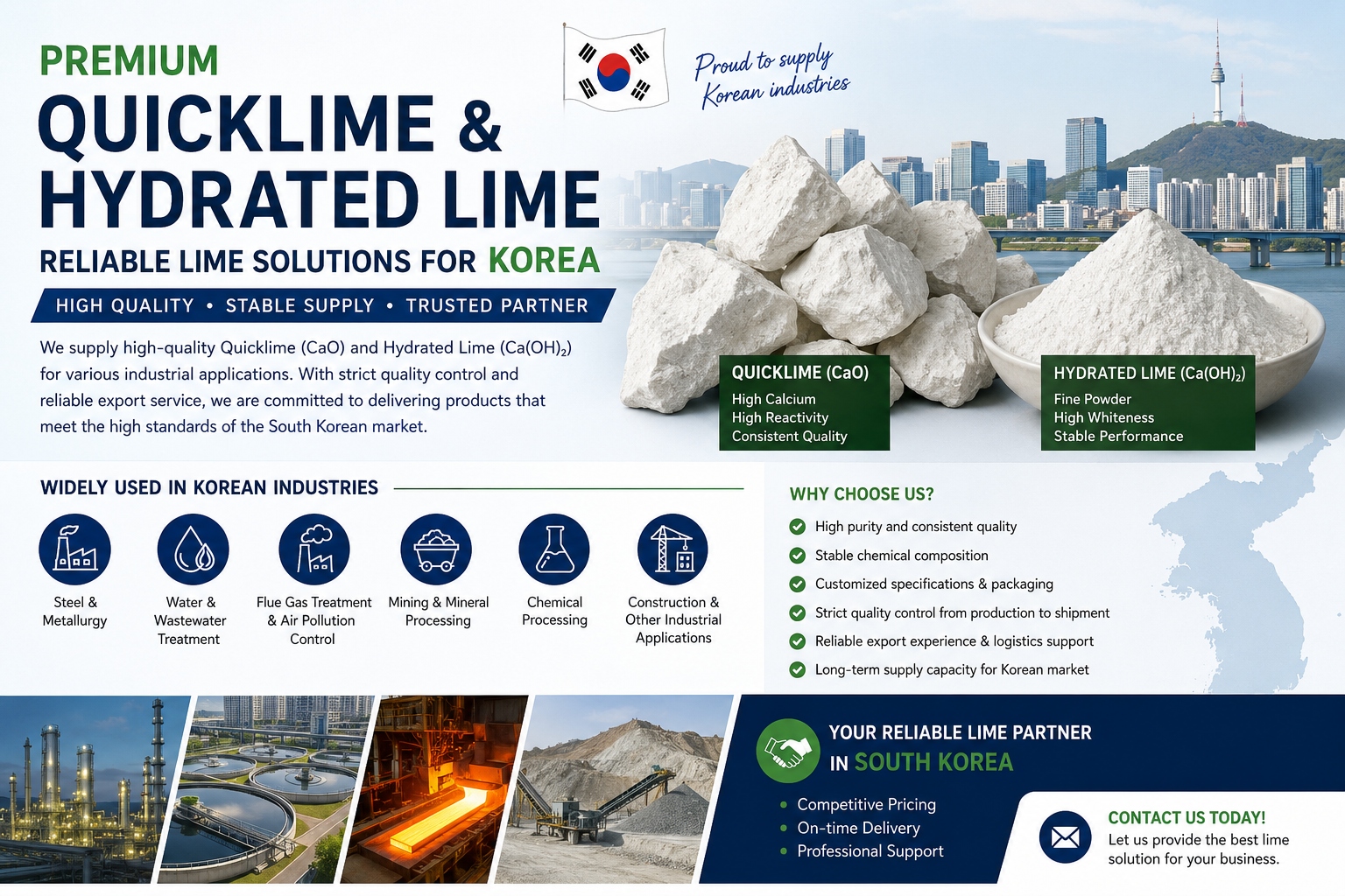 Premium Quicklime, Hydrated Lime Supplier for South Korea