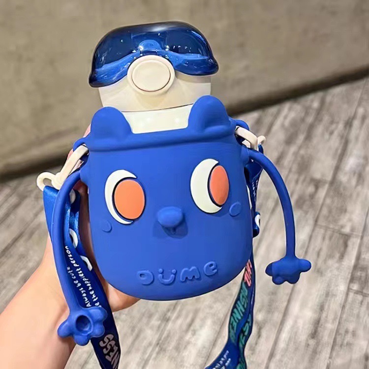 Bình nước giữ nhiệt 500ml cho bé đi học, bình giữ nhiệt inox 316 kiểu dáng đáng yêu cute có tay điều chỉnh được MBB22