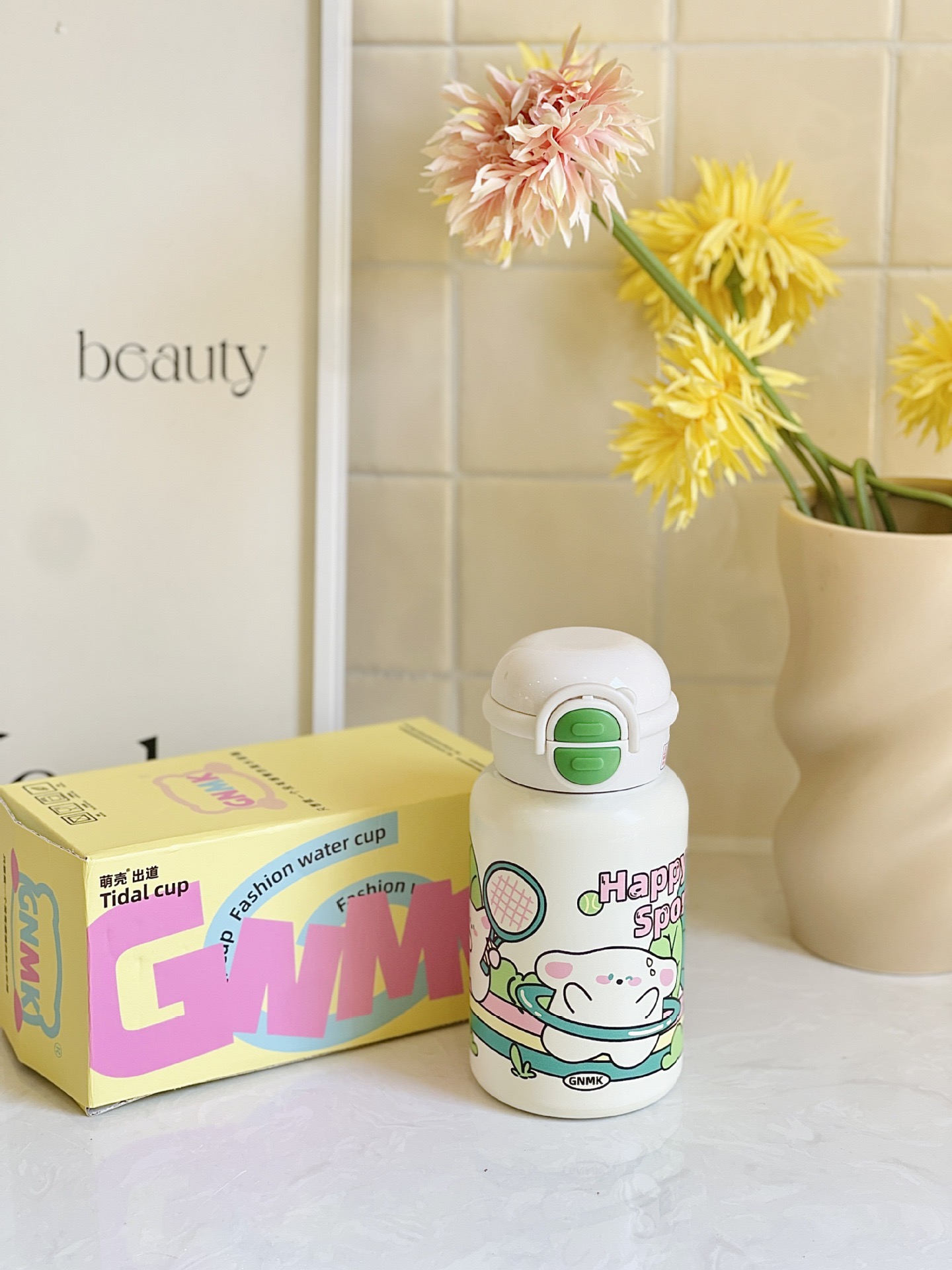 Bình nước giữ nhiệt cho bé 500ML hoạ tiết hoạt hình cute có hiển thị nhiệt độ có túi xách đi kèm BW241