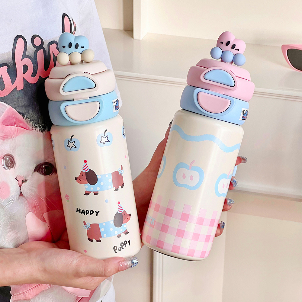 Bình giữ nhiệt sơn tĩnh điện dung tích 500ml họa tiết dễ thương inox 316, giữ nhiệt được nhiều giờ PKB040