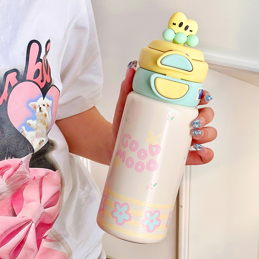 Bình giữ nhiệt sơn tĩnh điện dung tích 500ml họa tiết dễ thương inox 316, giữ nhiệt được nhiều giờ PKB040