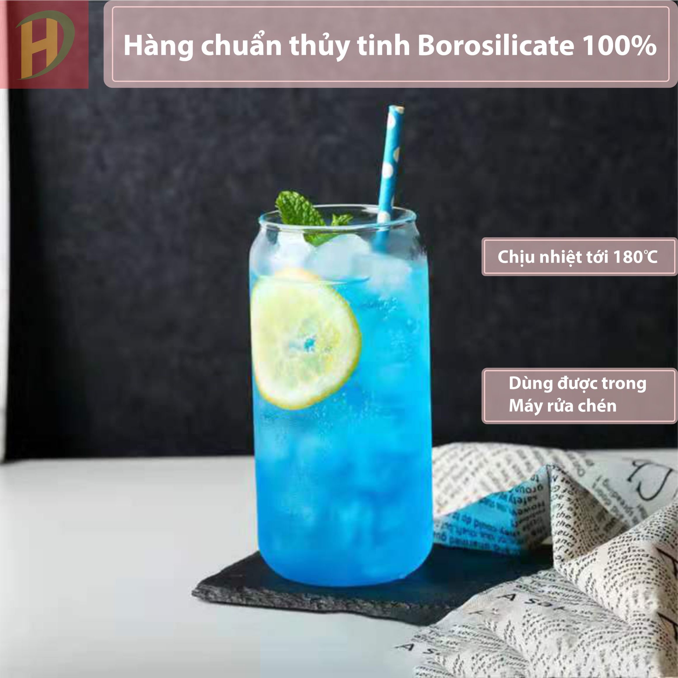 Cốc thủy tinh lon bia cao cấp Borosilicate 350ml, 500ml