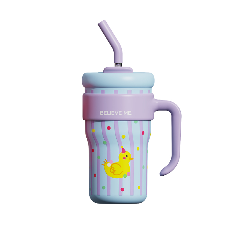 Ly giữ nhiệt cao cấp BELIEVE ME inox 316, dung tích 800ml, họa tiết dễ thương, có tay cầm, có ống hút
