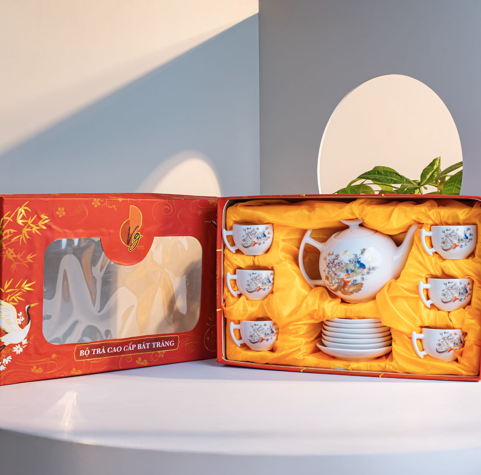 Bộ ấm trà Bát Tràng dáng bưởi cành in họa tiết Vinh Hoa Phú Quý, mã BT - 011, dung tích 600ml - Quà tặng cao cấp cho đối tác, bạn bè
