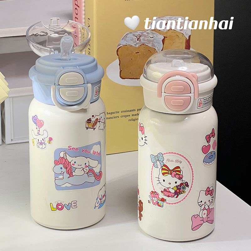 Bình Nước Giữ Nhiệt Inox 316 Có Nắp Bấm Họa Tiết Hoạt Hình Dễ Thương 420ml BL-001