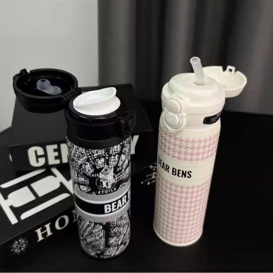 Bình giữ nhiệt BEAR BENS inox 316 có ống hút cách nhiệt, dung tích hơn hoạ tiết cá tính T1-111