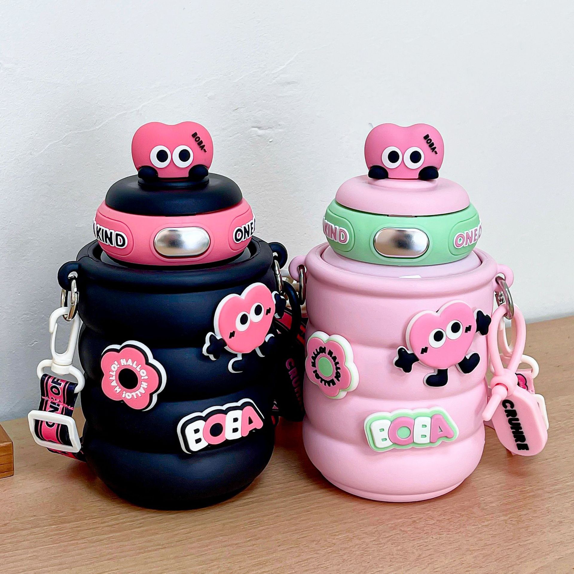 Bình giữ nhiệt Boba dễ thương có giây đeo dung tích lớn 800ml tặng kèm túi đựng bình CH-8189