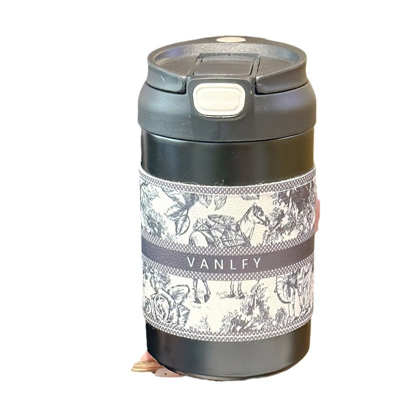 Bình giữ nhiệt, phích giữ nhiệt inox 316 có quai xách hoạ tiết sang chảnh 420ml  mẫu mới 2024 VANLFY-00