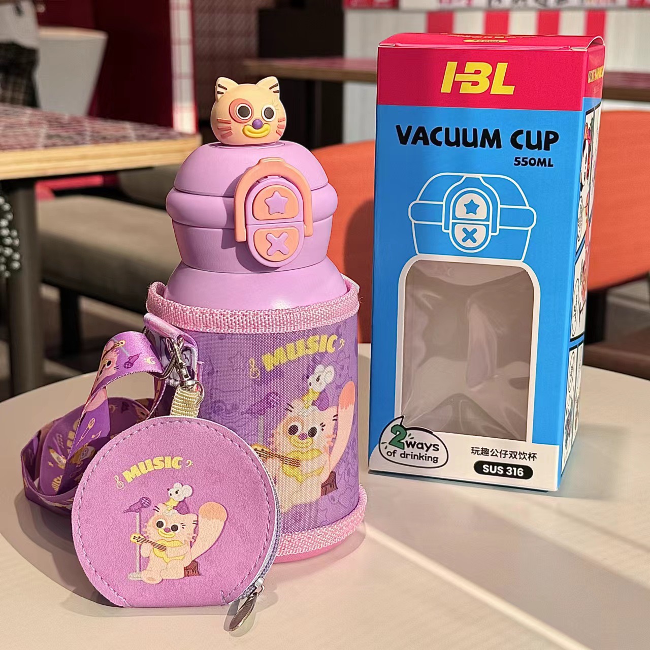 Bình nước giữ nhiệt trẻ em VACUUM CUP 450 ml hình nhân vật hoạt hình dễ thương đa sắc B39 - AHA