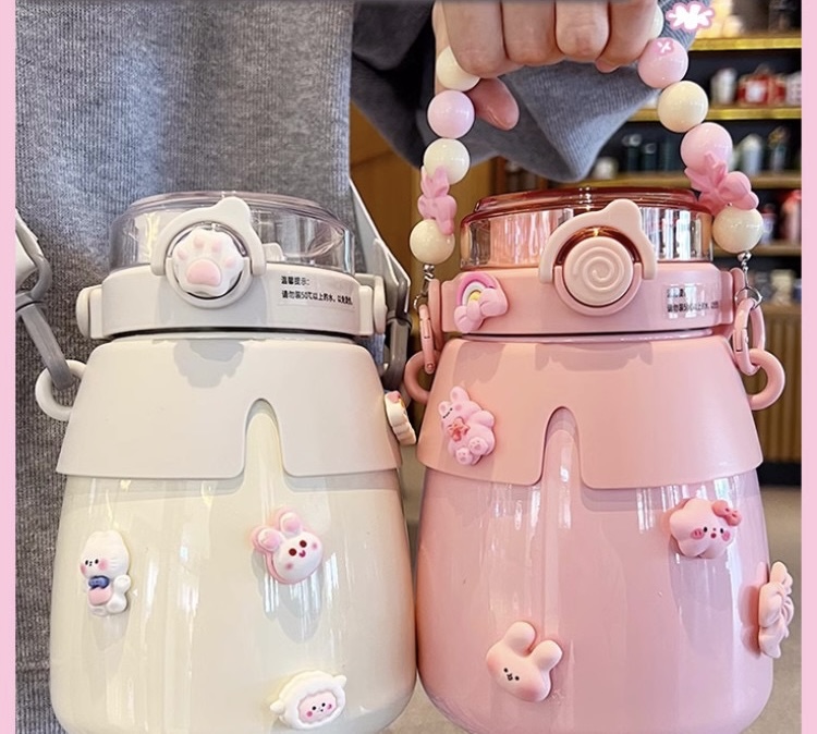 Bình giữ nhiệt đi học 950ml dễ thương 2 lớp inox 304 kèm ống hút không bị toát mồ hôi B-403
