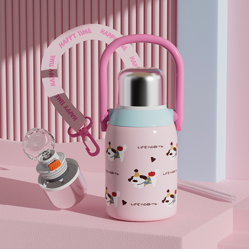 Bình Nước Giữ Nhiệt Họa Tiết Thú Cưng 550ML Đáng Yêu Cho Bé Inox 316 Phù Hợp Đi Học Dã Ngoại LAD02