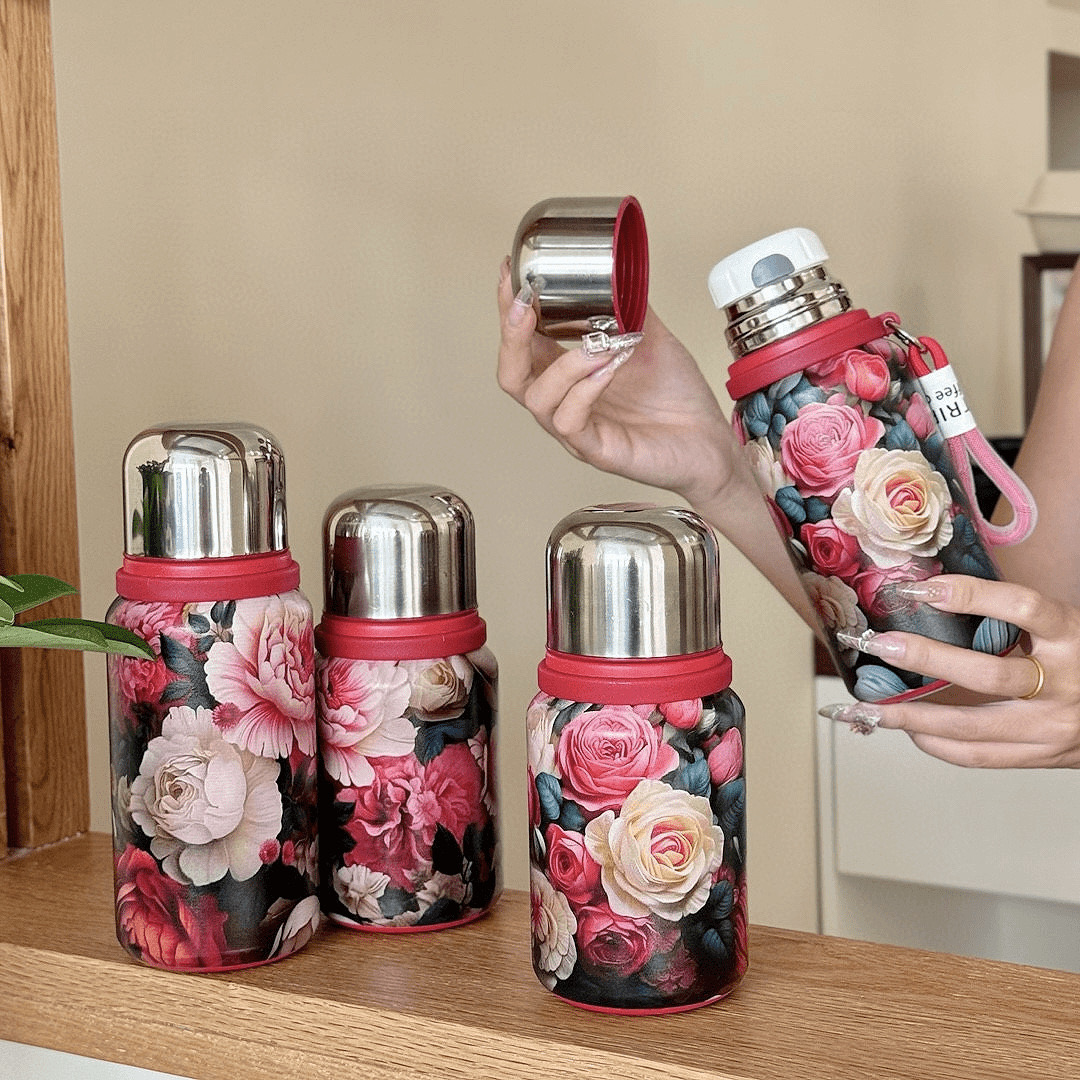 Bình giữ nhiệt inox 316 hình hoa nhẹ nhàng sang trọng cho phái nữ, dung tích 400ml và 600ml AB-527