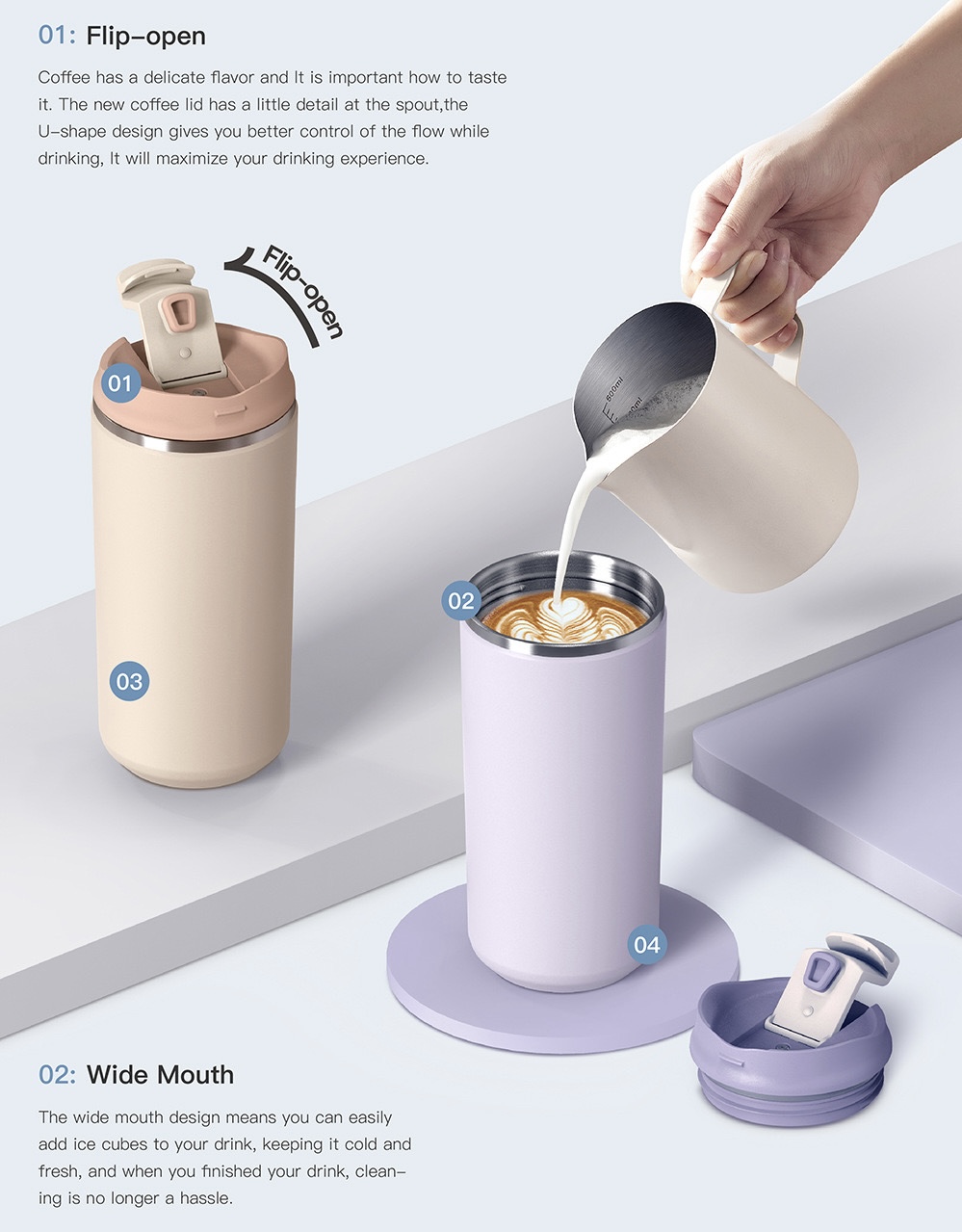 Cốc giữ nhiệt inox 304 gam màu pastel phong cách Hàn Quốc OEMD2