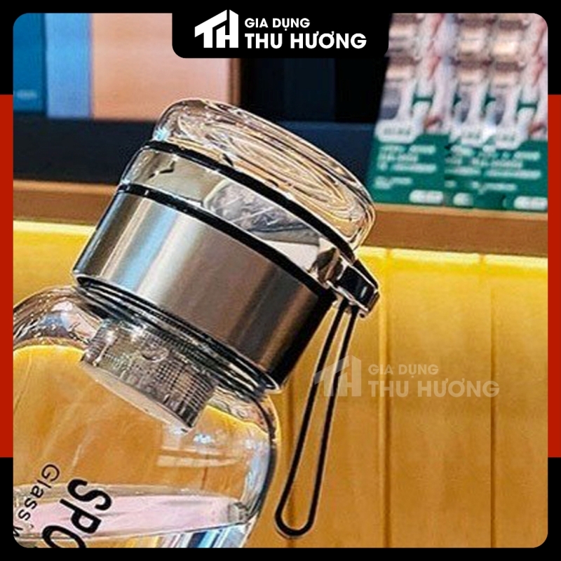 Bình nước thủy tinh 1000ml, 1200ml, 1500ml, 2000ml chịu nhiệt cao cấp có lõi lọc, tặng túi vải