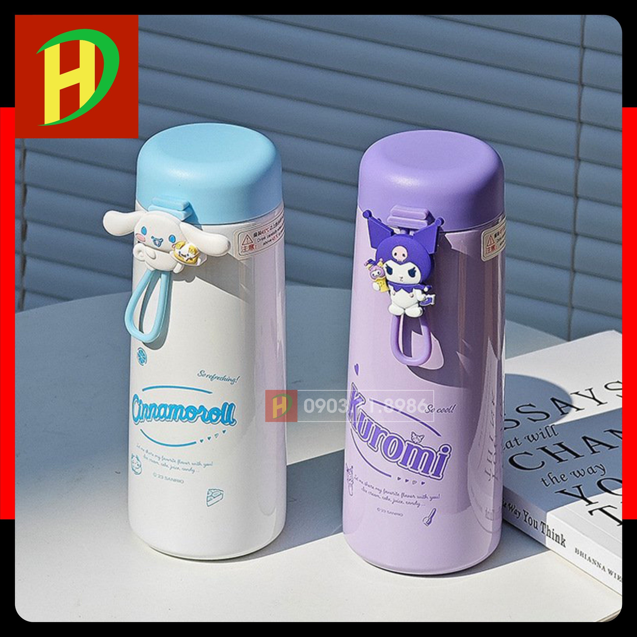 Bình giữ nhiệt Kuromi, Hangyodon, My Melody, Pochacco, Cinnamoroll inox 304, dung tích 350ml