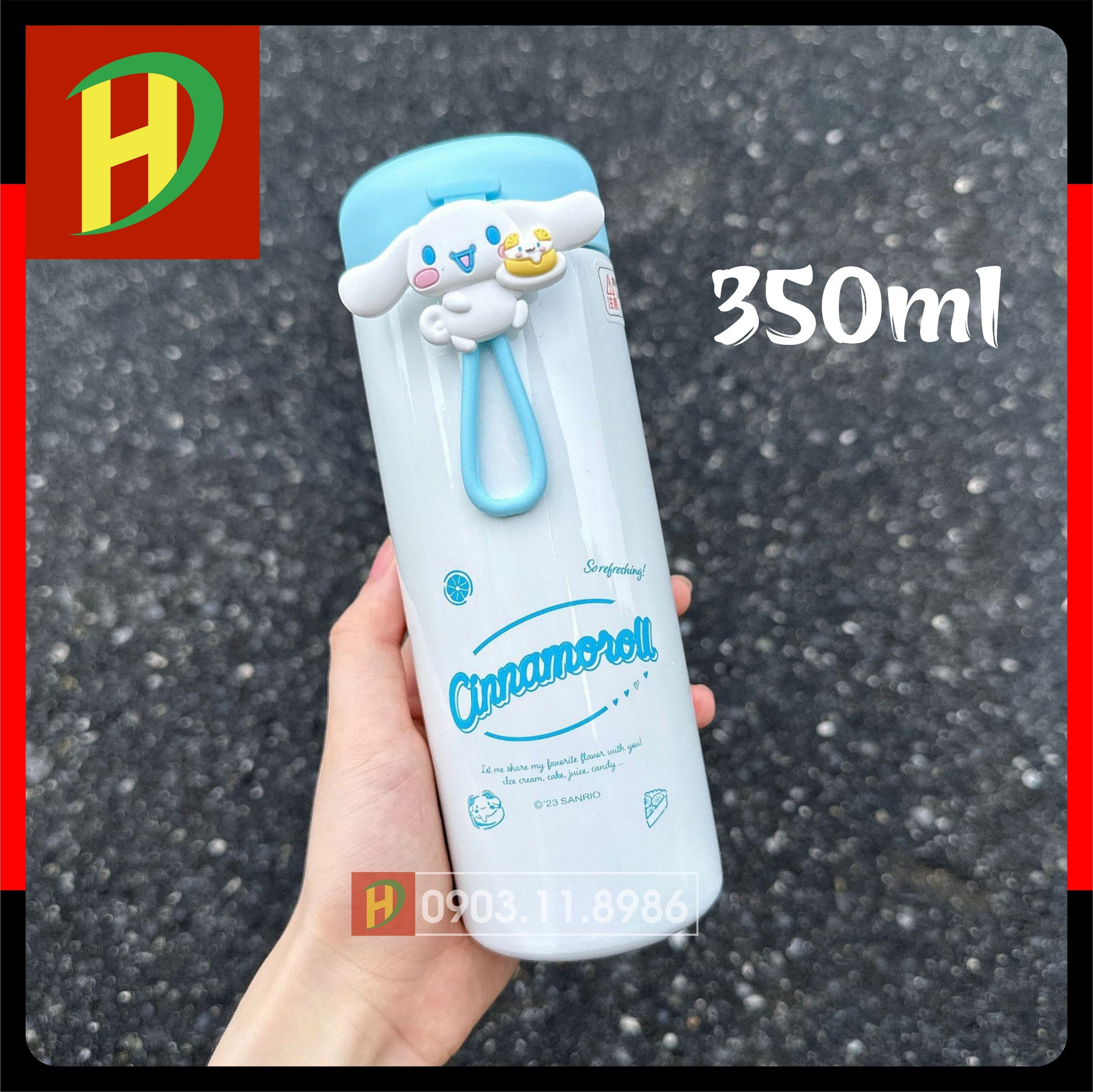 Bình giữ nhiệt Kuromi, Hangyodon, My Melody, Pochacco, Cinnamoroll inox 304, dung tích 350ml