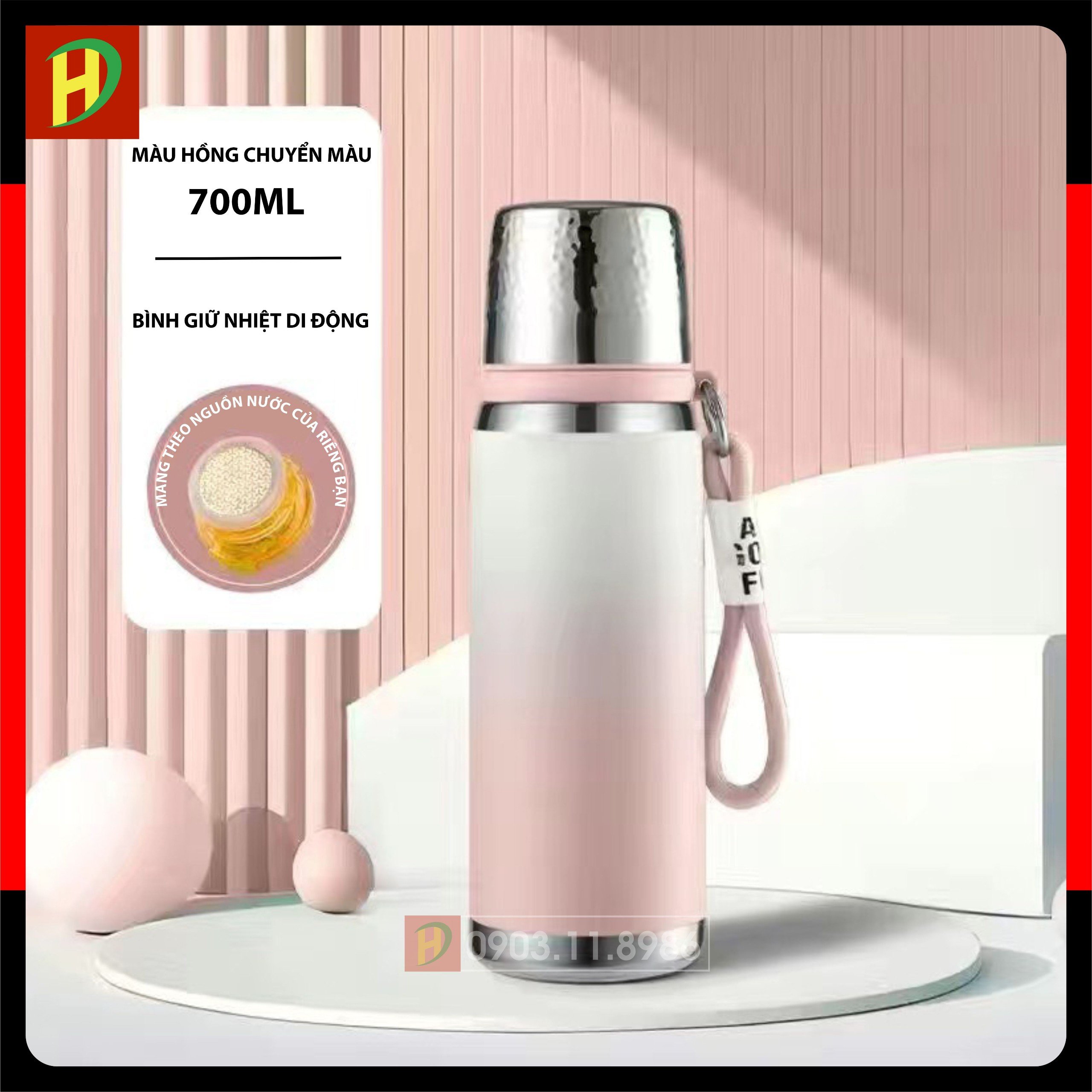 Bình giữ nhiệt 550ml, 700ml, inox 316 giữ nhiệt cực tốt 24 tiếng, có lưới inox chặn đá, chặn bã trà