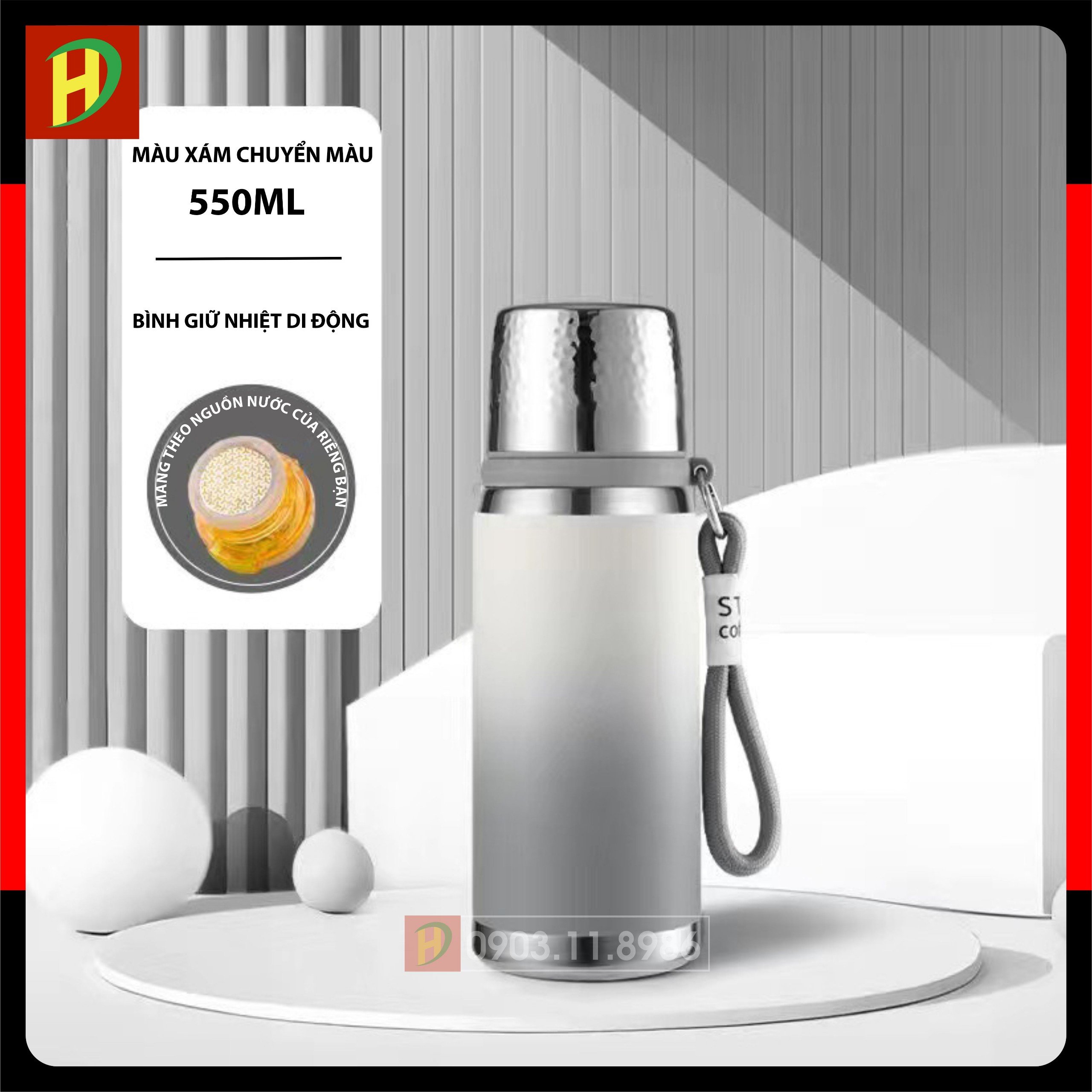 Bình giữ nhiệt 550ml, 700ml, inox 316 giữ nhiệt cực tốt 24 tiếng, có lưới inox chặn đá, chặn bã trà