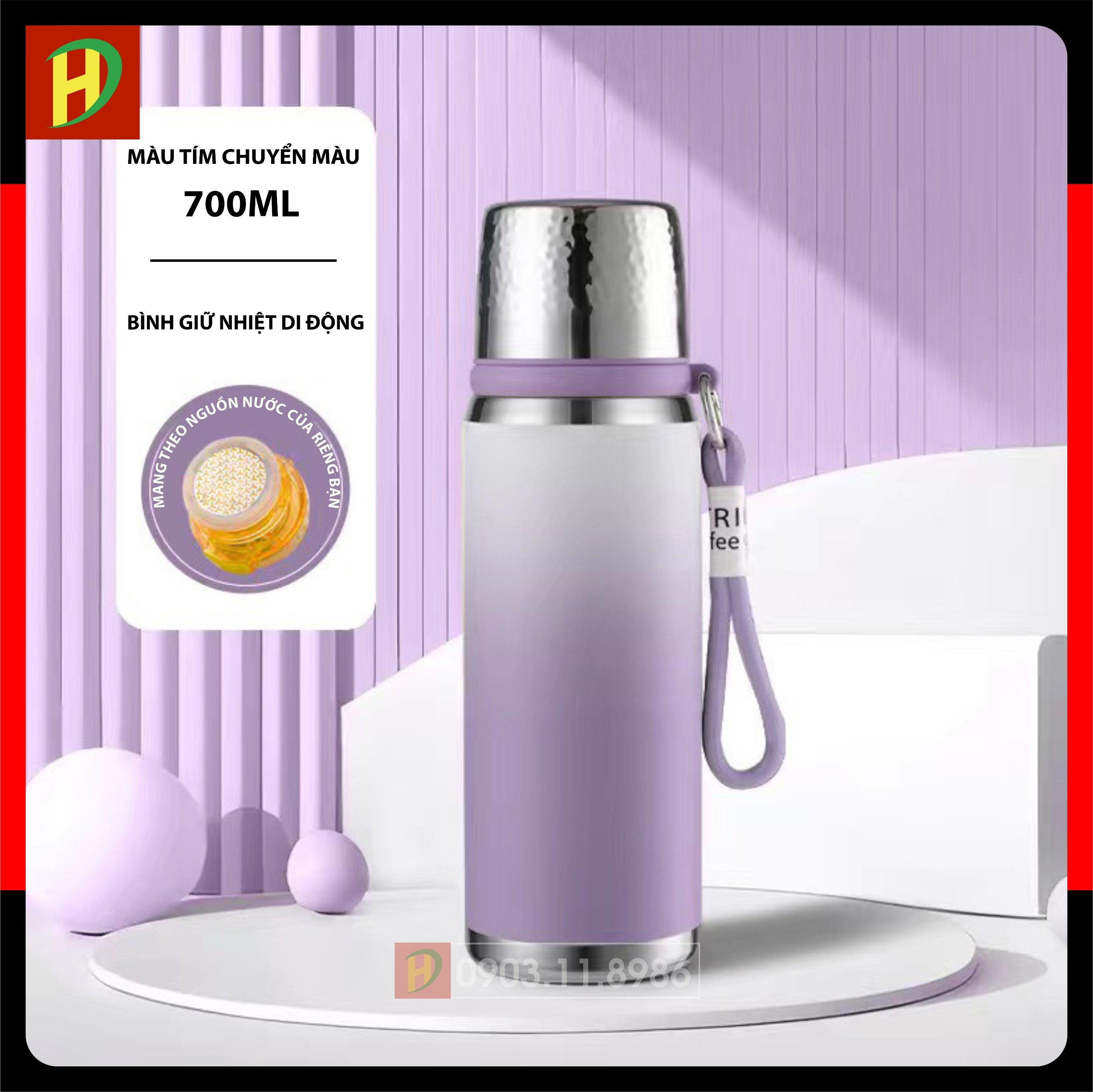 Bình giữ nhiệt 550ml, 700ml, inox 316 giữ nhiệt cực tốt 24 tiếng, có lưới inox chặn đá, chặn bã trà