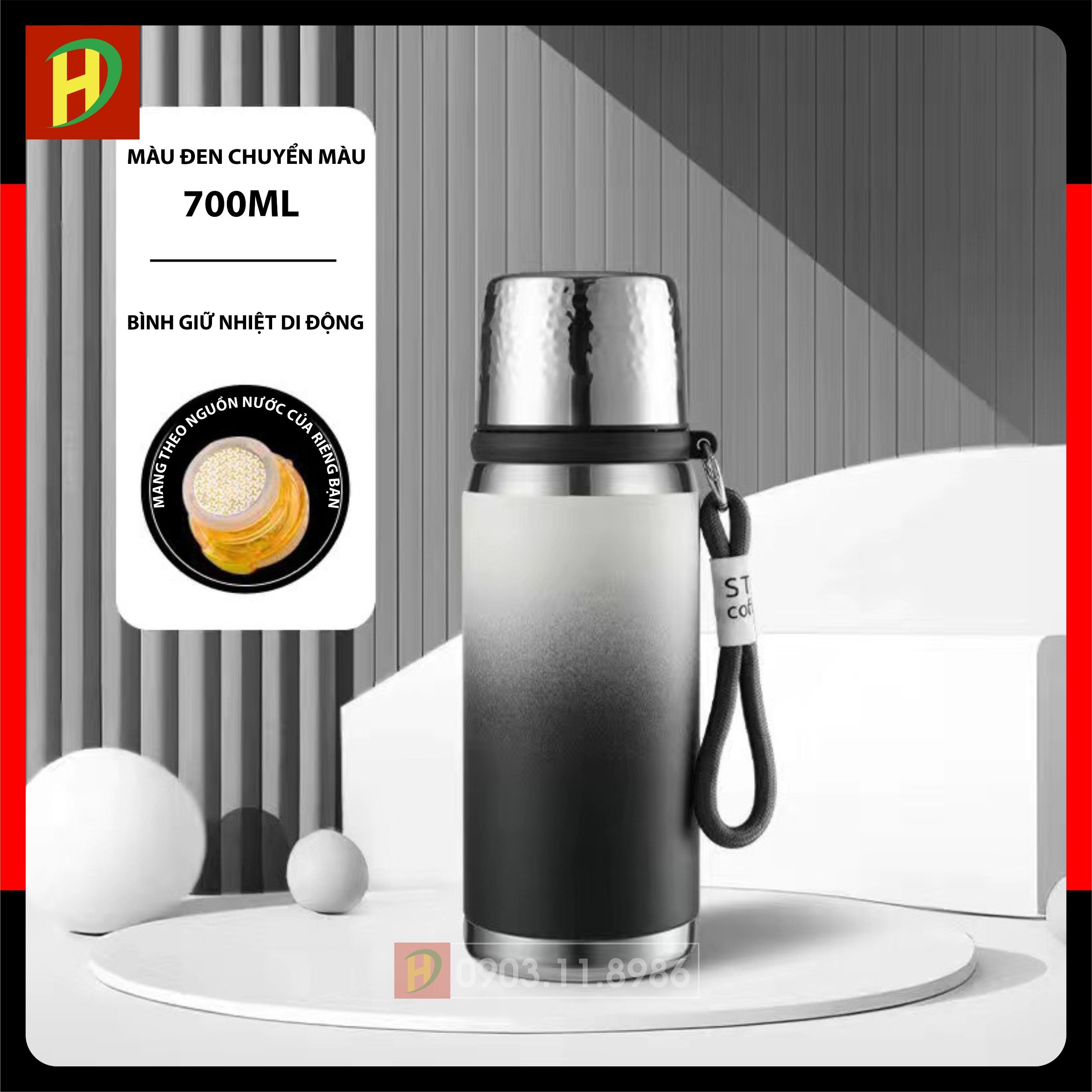 Bình giữ nhiệt 550ml, 700ml, inox 316 giữ nhiệt cực tốt 24 tiếng, có lưới inox chặn đá, chặn bã trà