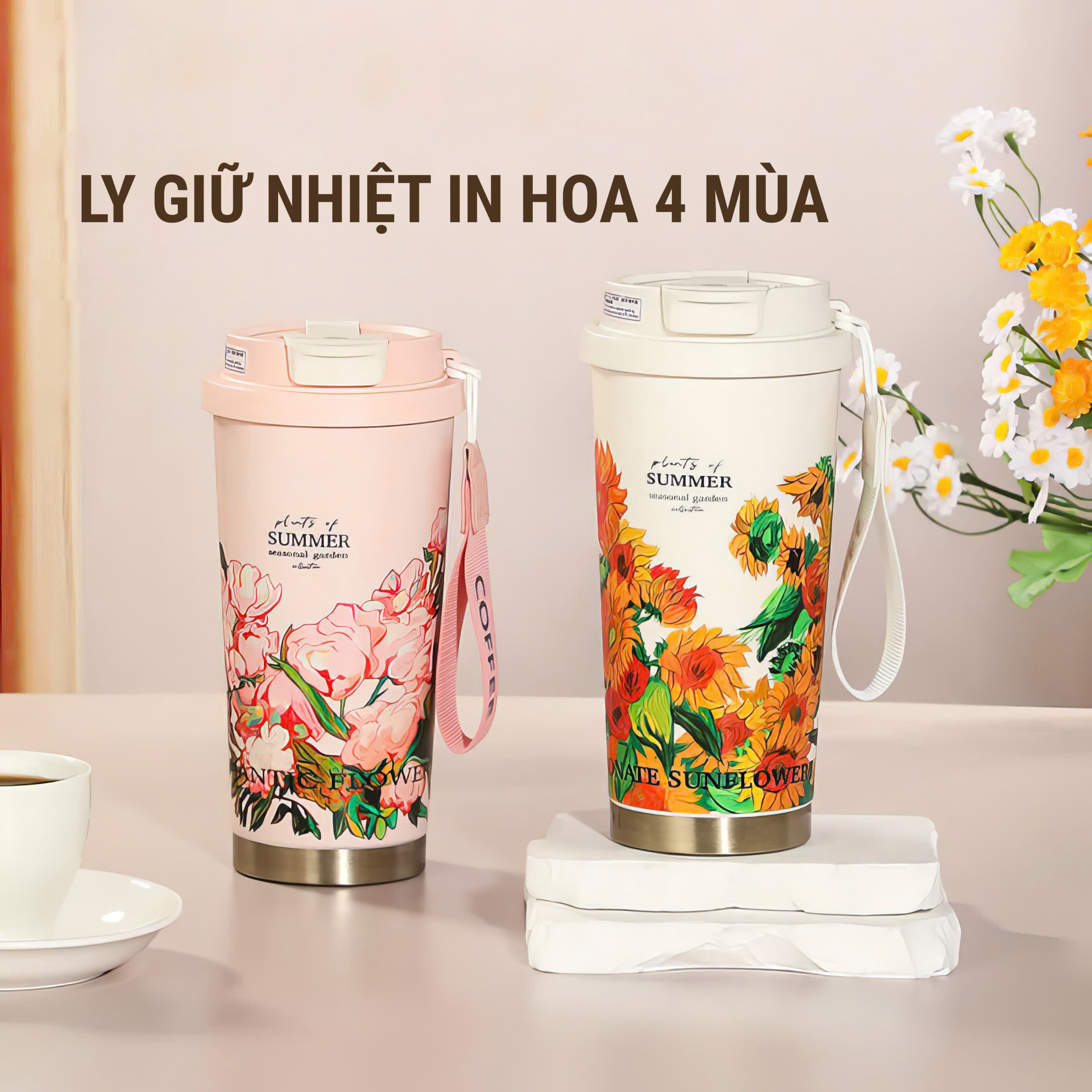 Ly giữ nhiệt inox 316 - Dung tích 500ml họa tiết sang trọng AG508