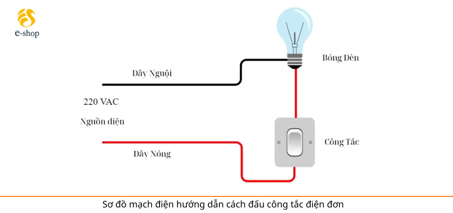 Sơ đồ mạch điện hướng dẫn cách đấu công tắc điện đơn