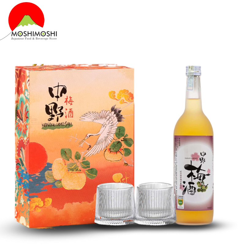 Hộp Quà Tết Rượu Mơ Nakano Umeshu Nakano (vị nguyên bản) + 2 ly thủy tinh