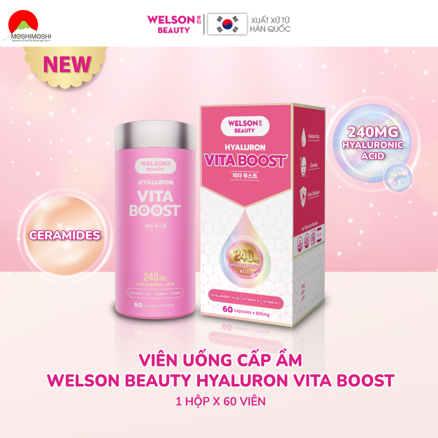 Viên uống cấp ẩm Welson Beauty Hyaluron Vita Boost - Bí quyết trẻ đẹp đến từ Hàn Quốc