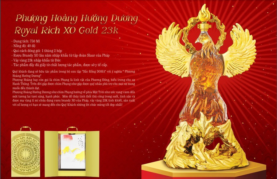 Rượu tết Phượng Hoàng Hướng Dương "Royal Rich XO Gold 23K"