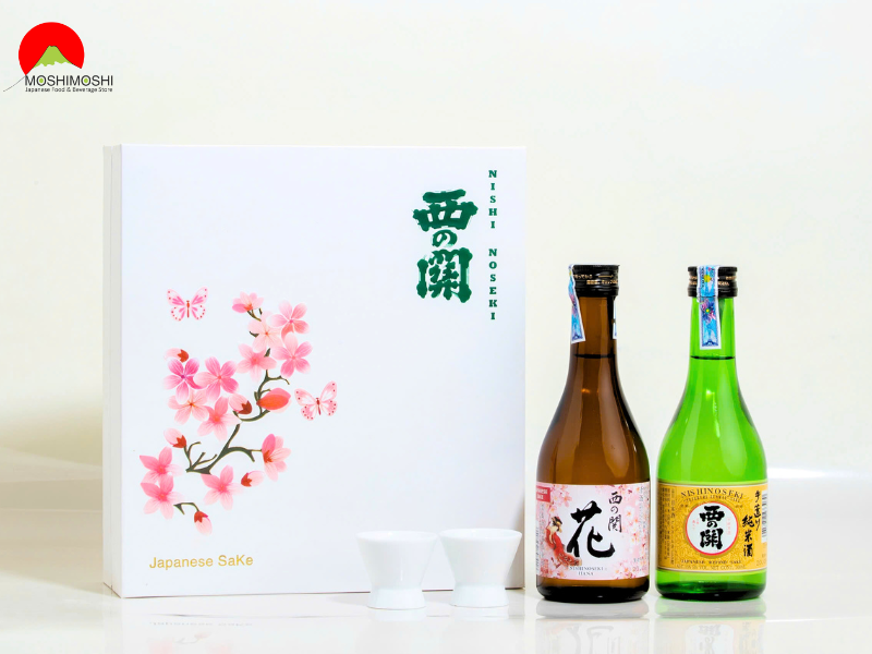 Hộp quà tặng tết 2025 Đào Hoa Niên - Sake Nishinoseki Hana và Junmaishu 300ml?