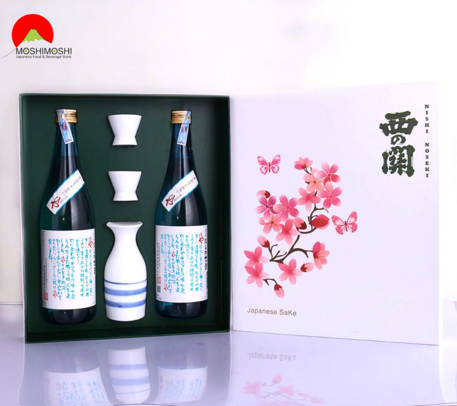 Hộp Quà Rượu Tết 2025 Đào Hoa Niên Sake Nishinoseki Hiya