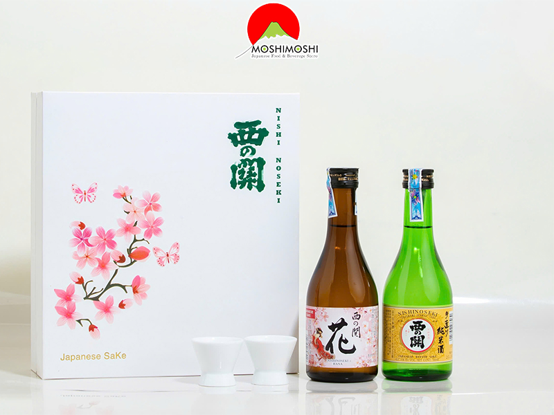 Hộp quà rượu tết Đào Niên Hoa Nishinoseki Hana và Junmaishu 