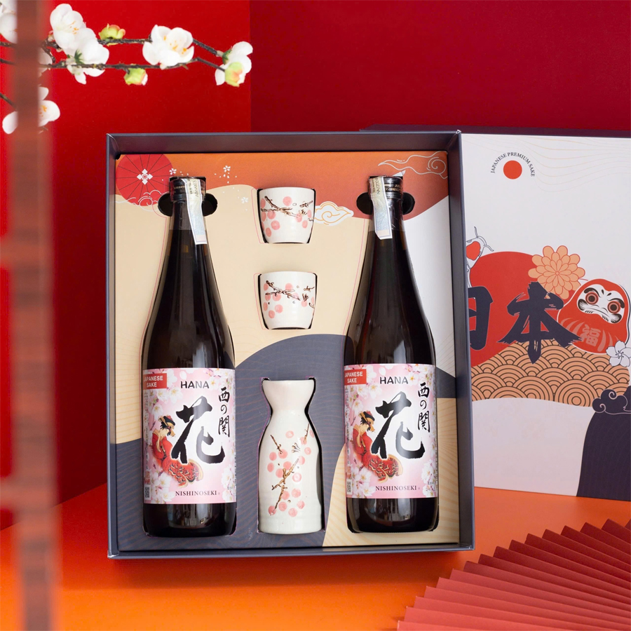Hộp Quà Daruma Rượu Sake Nishinoseki Hana 720ml