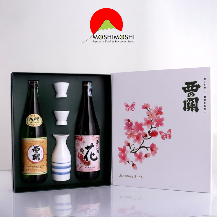 Hộp quà rượu sake Đào Niên Hoa Nishinoseki Hana và Junmaishu là gì?