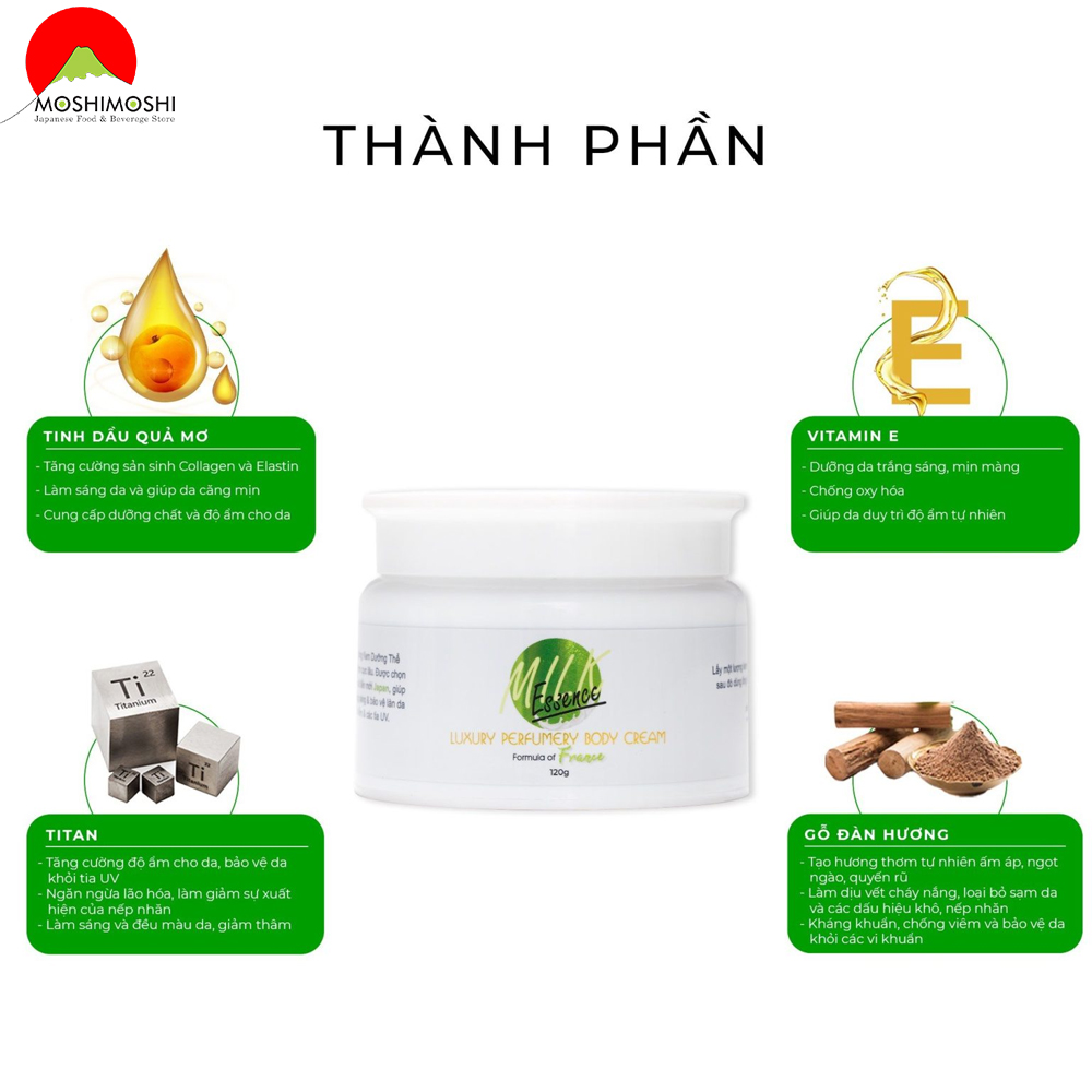 Thành phần kem dưỡng cơ thể cream milk KN Beauty