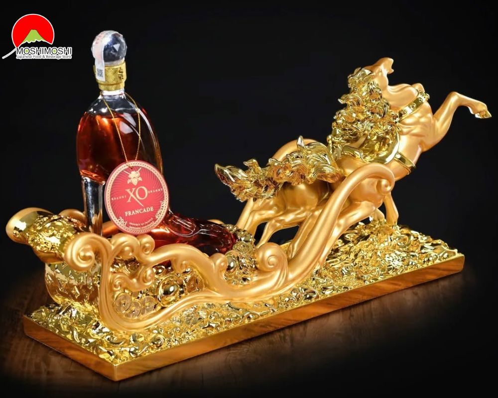 Kệ Rượu Đôi Ngựa Vàng Kéo Xe Brandy XO