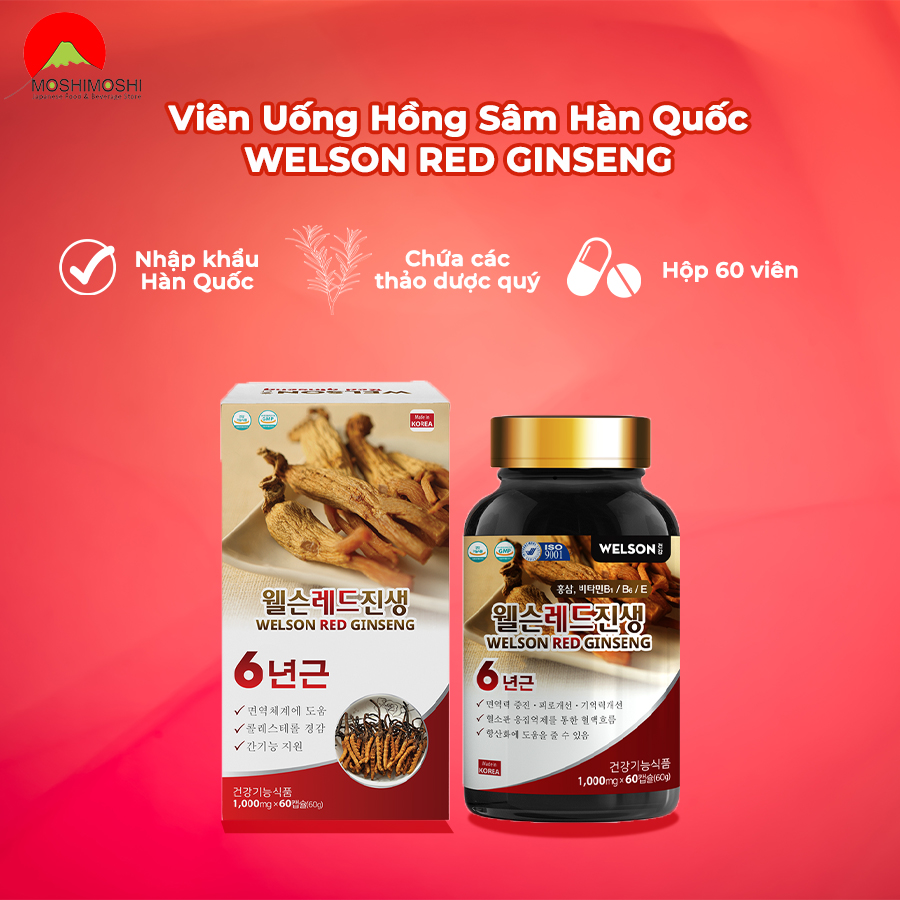 Viên uống hồng sâm bồi bổ sức khỏe Welson Red Ginseng