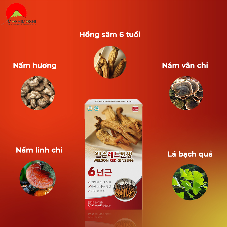 Thành phần có trong viên uống hồng sâm bồi bổ sức khỏe Welson Red Ginseng