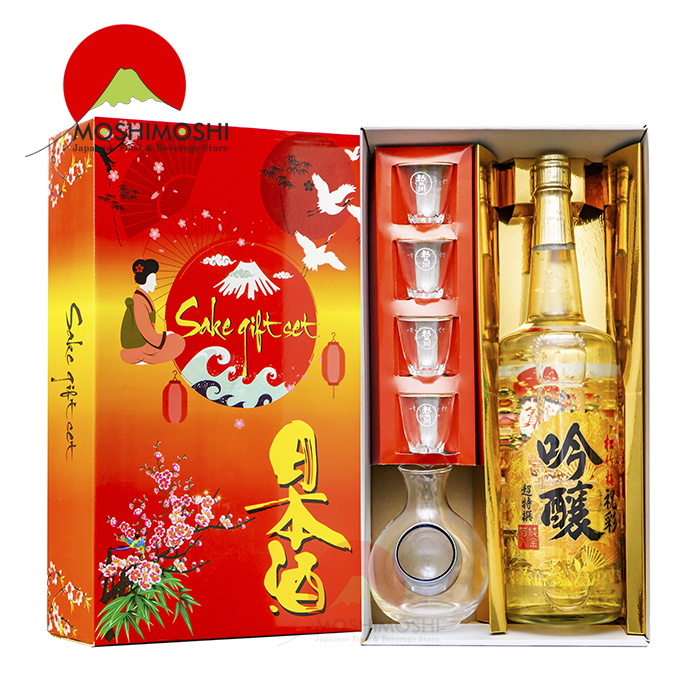 Hộp rượu sake Vẩy vàng mặt trời đỏ cao cấp Takara 1.8 lít