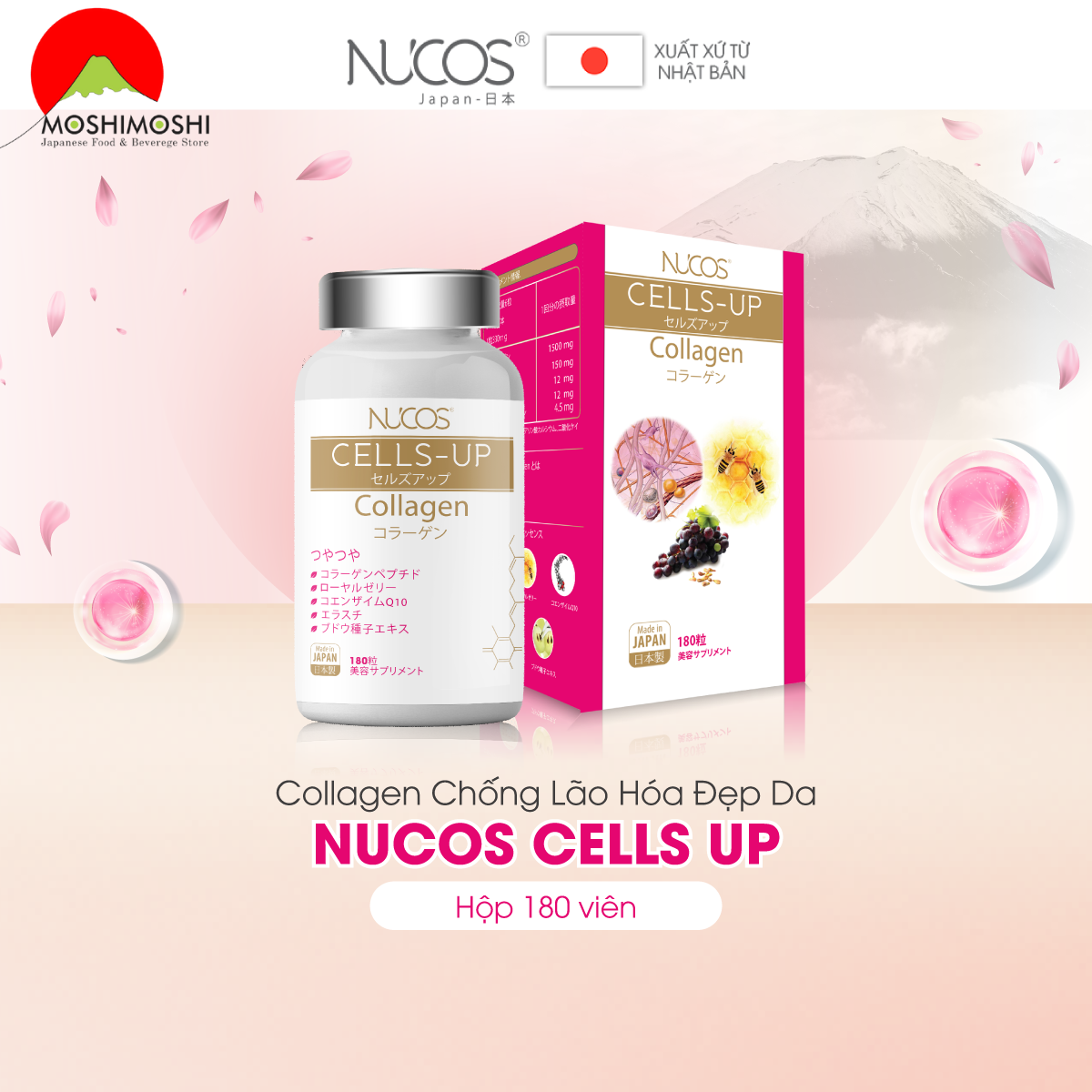 Viên uống bổ sung Collagen Cells Up Nucos Nhật Bản