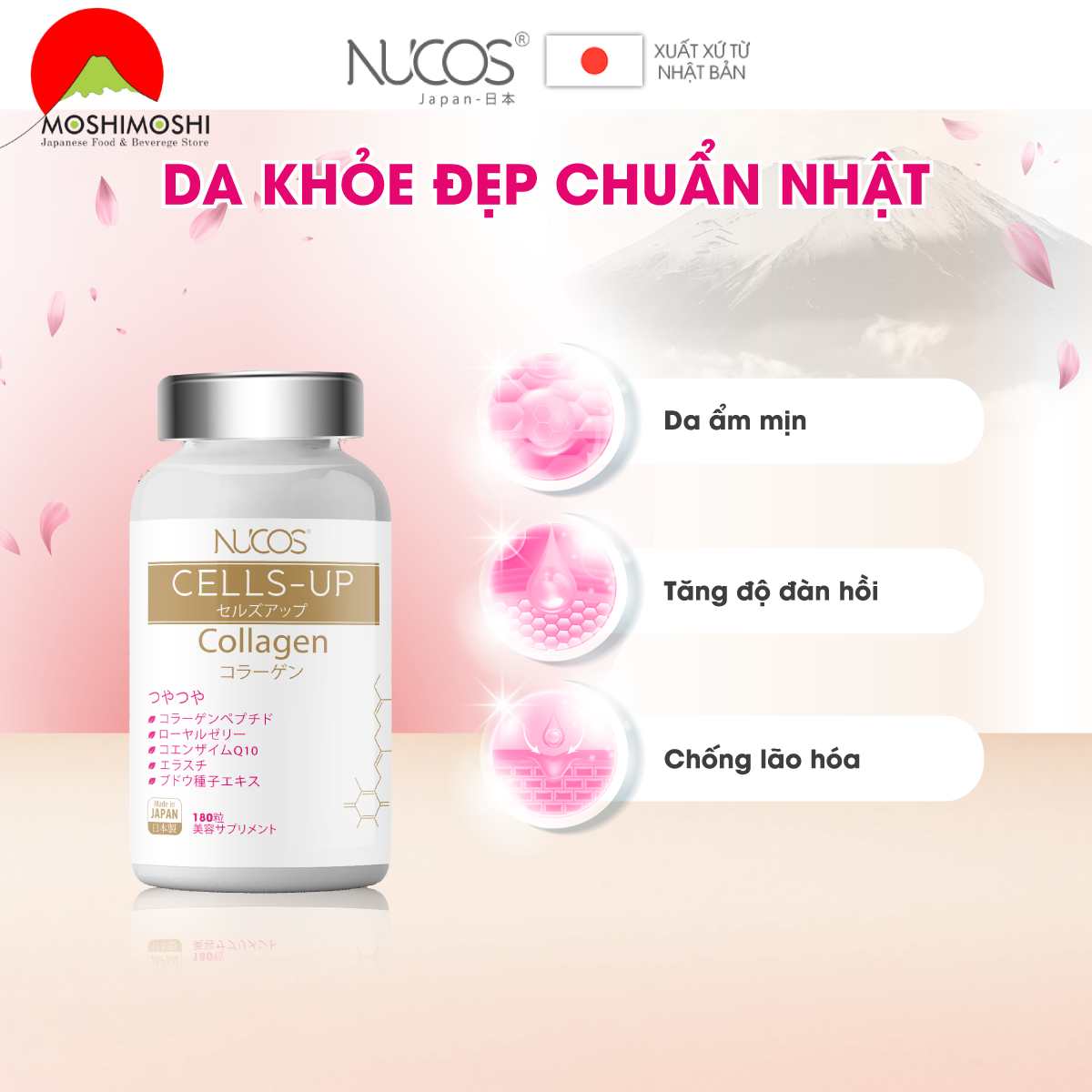 tác dụng Viên uống bổ sung Collagen Cells Up Nucos Nhật Bản