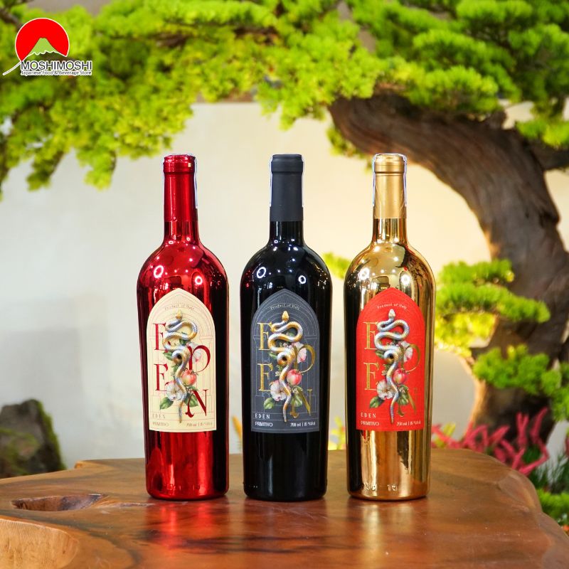 Rượu vang Eden Primitivo hình con rắn 3 chai đỏ đen vàng