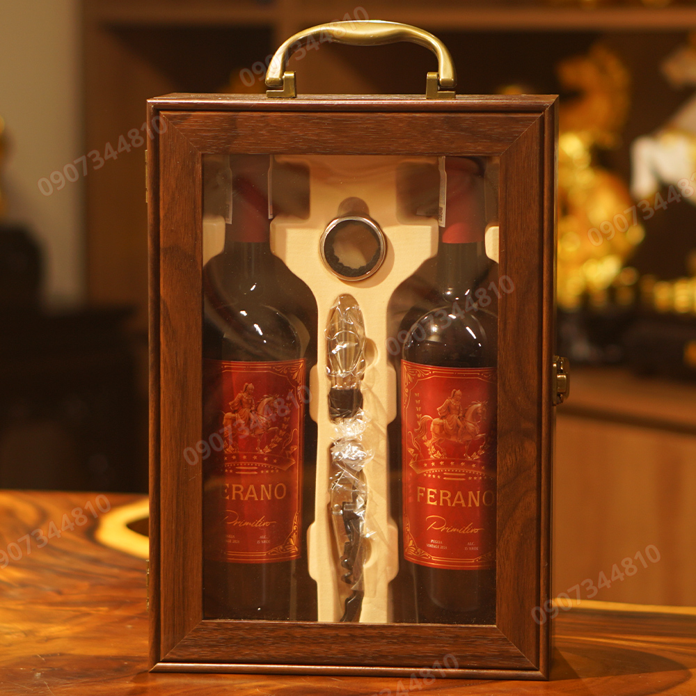 Hộp Gỗ Rượu Vang Đỏ Ferano Primitivo 750ml Ý