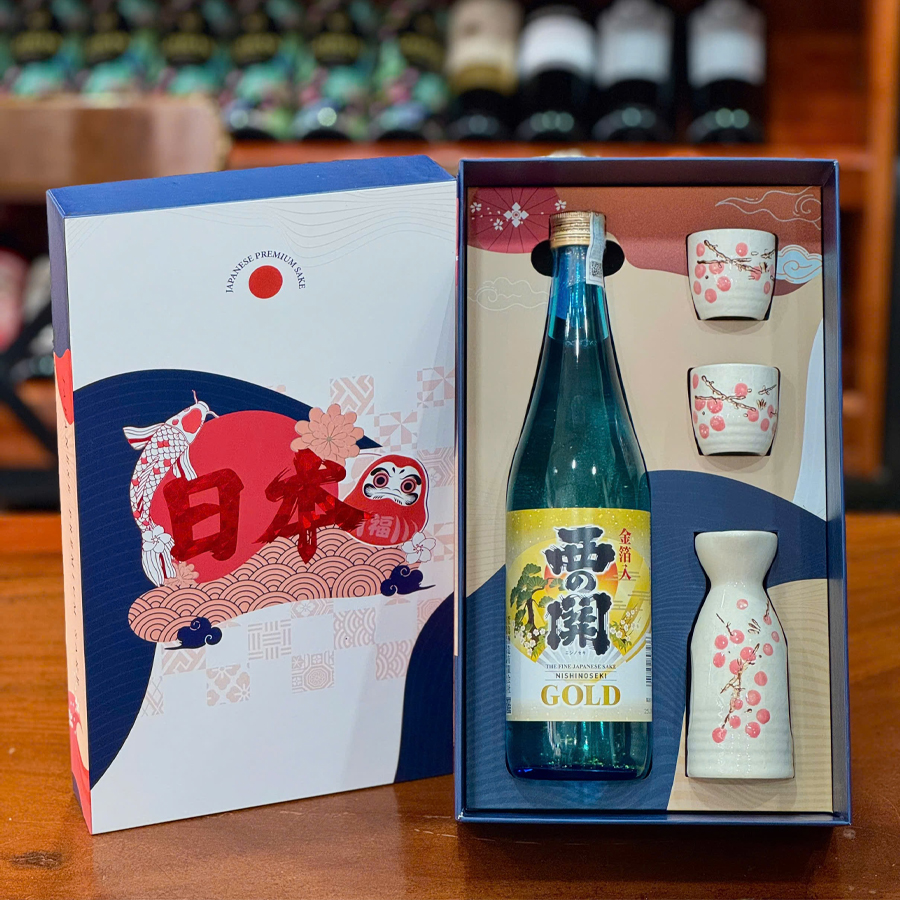 Hộp Quà Daruma Rượu Sake Nishinoseki Gold Leaf 720ml