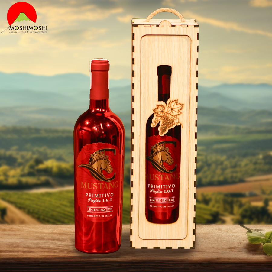 Hộp Quà Gỗ Rượu Ngựa Vang Ý Mustang Primitivo 2026
