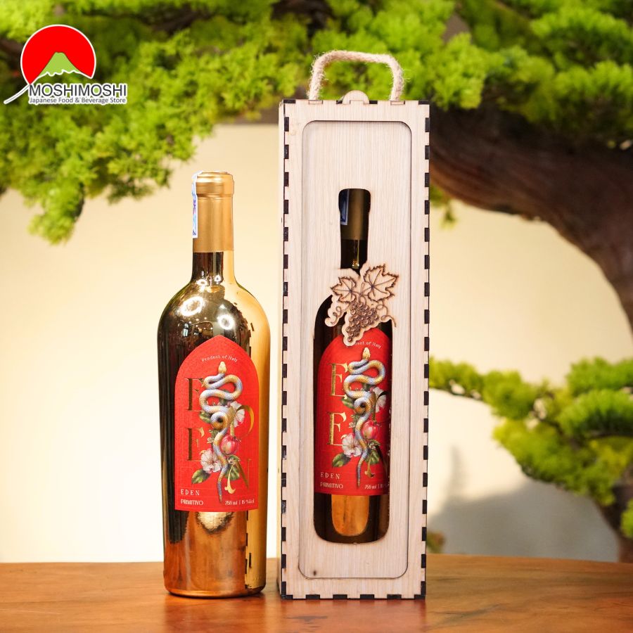 Rượu Vang Ý Eden Primitivo Hình Con Rắn & Hộp Gỗ Làm Quà Tặng