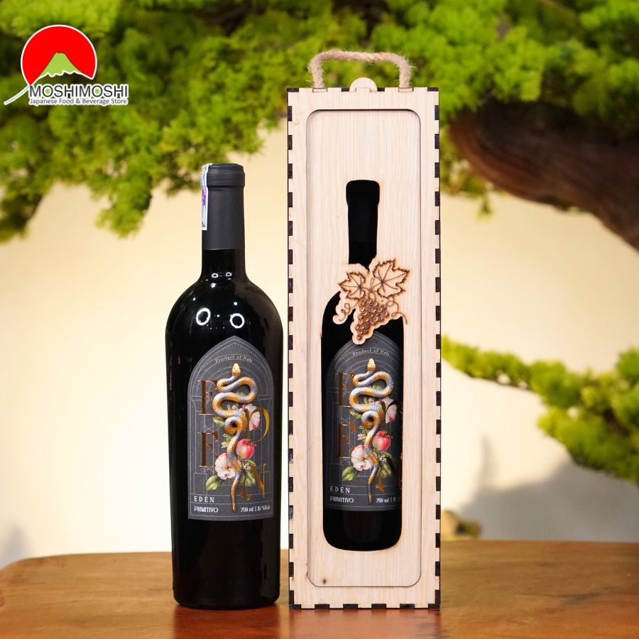 Rượu Vang Ý Eden Primitivo Hình Con Rắn & Hộp Gỗ Làm Quà Tặng