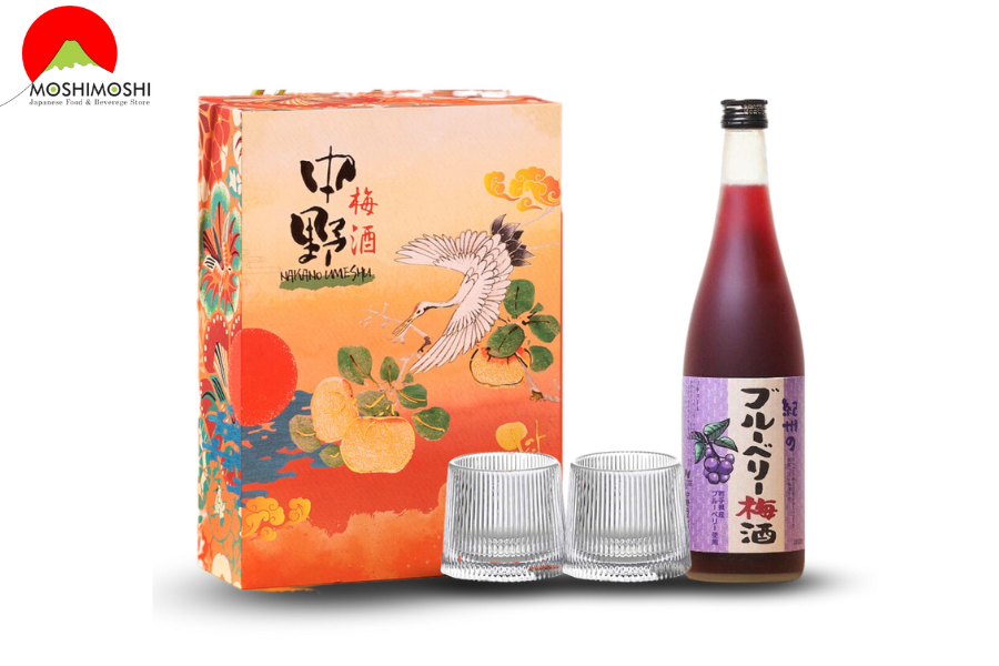 Hộp quà Tết Rượu Mơ Nakano Umeshu Nakano (vị việt quốc)  + 2 Ly Thủy Tinh
