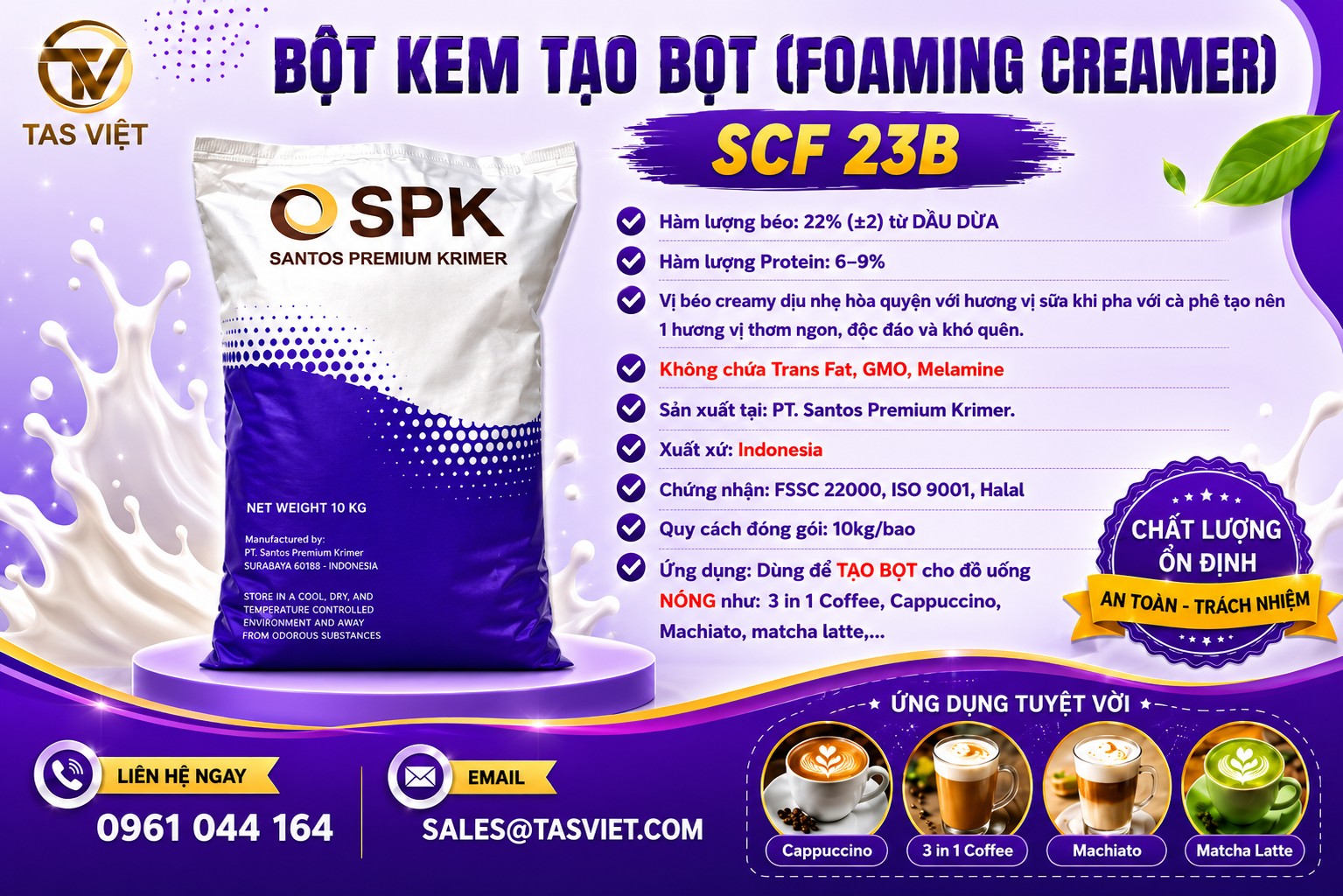 SCF 23B Foaming Creamer: Bột Kem Tạo Bọt Hoàn Hảo Cho Đồ Uống Nóng